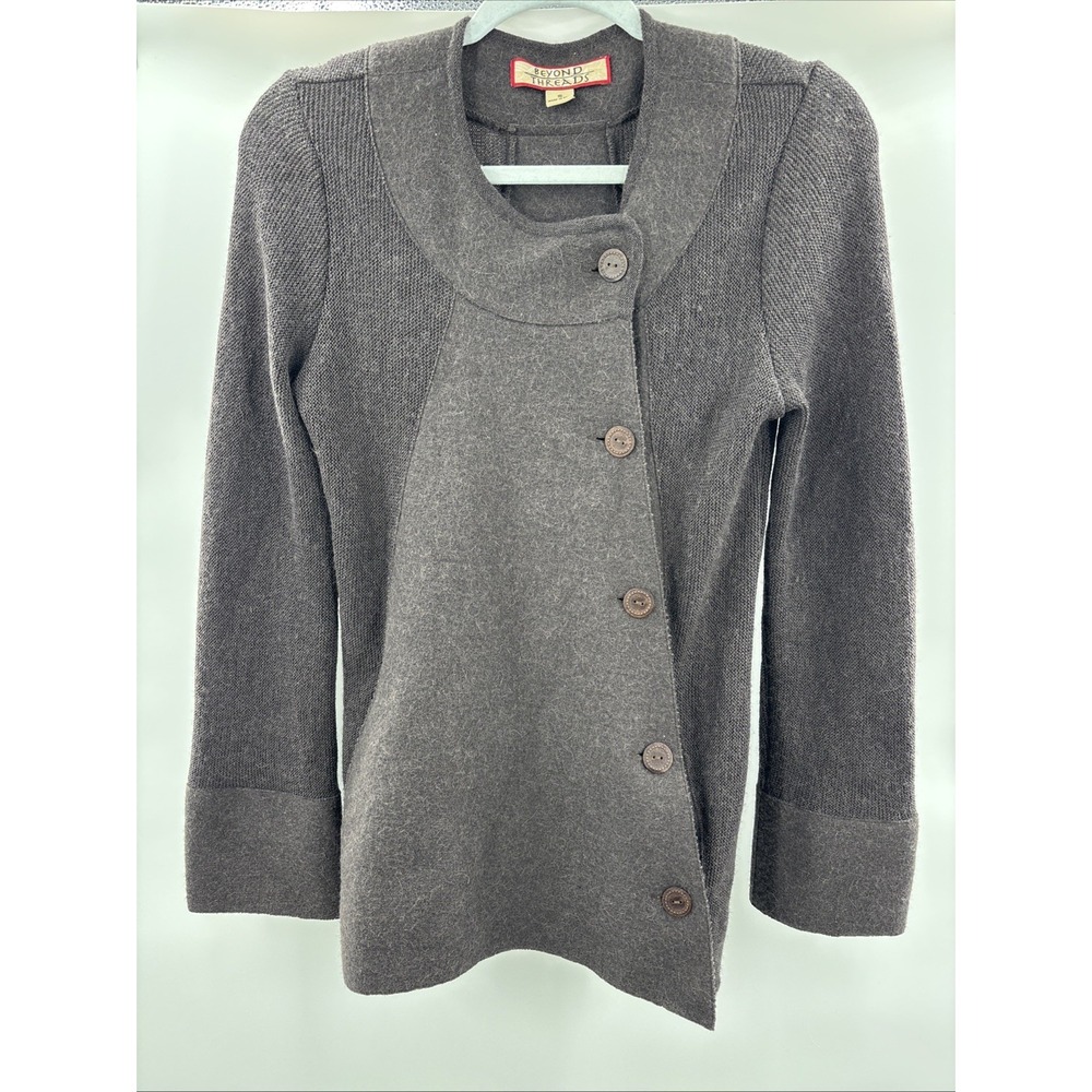 Beyond Threads‎ Gray Button Asymetrical Cardigan Jacket Alpaca Wool Size Small